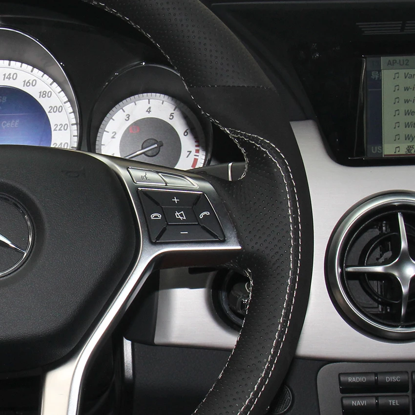 Чехол на руль из черной натуральной кожи и замши для Mercedes Benz A Class 2013 2015 CLA 2014 C