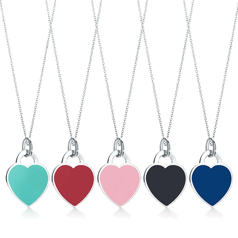 

Tiff 100% real fashion 925 sterling silver heart pendant necklace, a variety of colors of DIY fashion ladies present