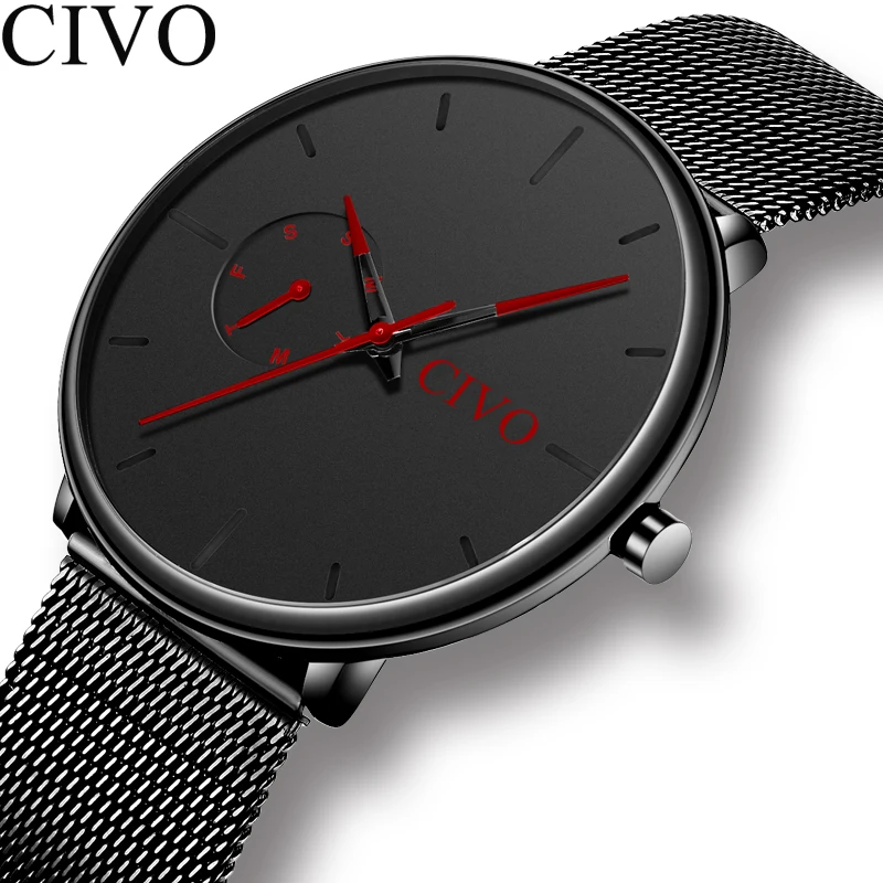 CIVO Men Analog Sports Watches Men's Army Military Watch Male Waterproof Mesh Strap Simple Quartz C