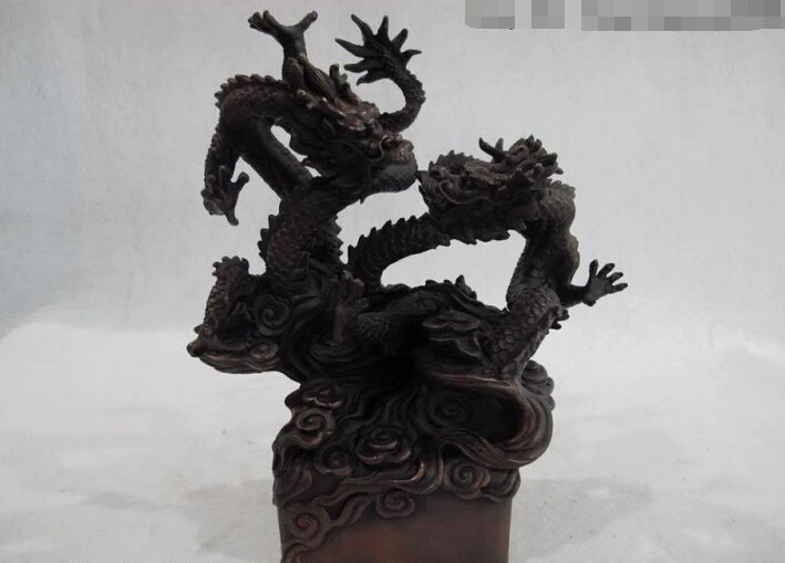 

Fast shipping USPS to USA S2850 8 China Palace Fengshui Copper Bronze Two Dragon Play Ball Emperor Seal Statue