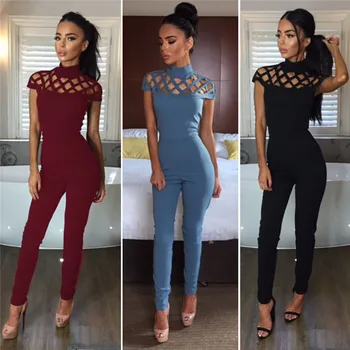 

Sexy Women New Fashion High Neck Bodysuit Short Sleeve Hollow Out High Neck Fashion Club Wear Women Ladies Romper Jumpsuit