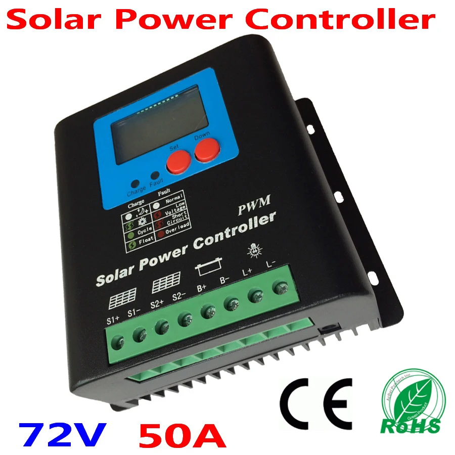 

50A 60V 72V Solar Charge Controller, Home Use 72V Battery Regulator 50A for 3600W PV Solar Panels Modules, LED&LCD Display