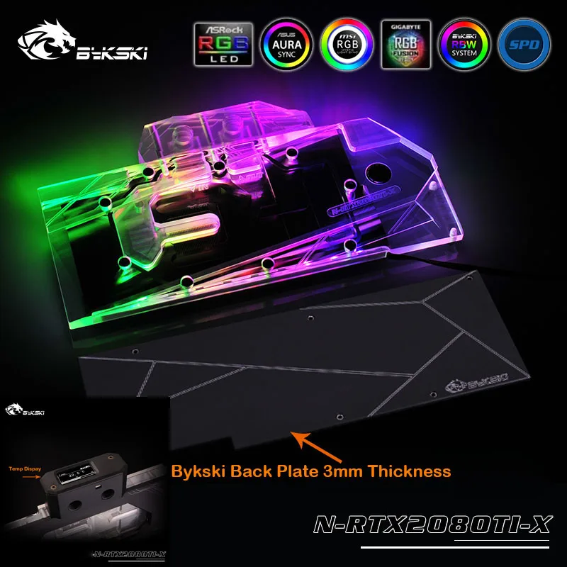 Bykski N-RTX2080Ti-X LED полное покрытие VGA блок водяного охлаждения для NVIDIA Reference RTX 2080 2080Ti