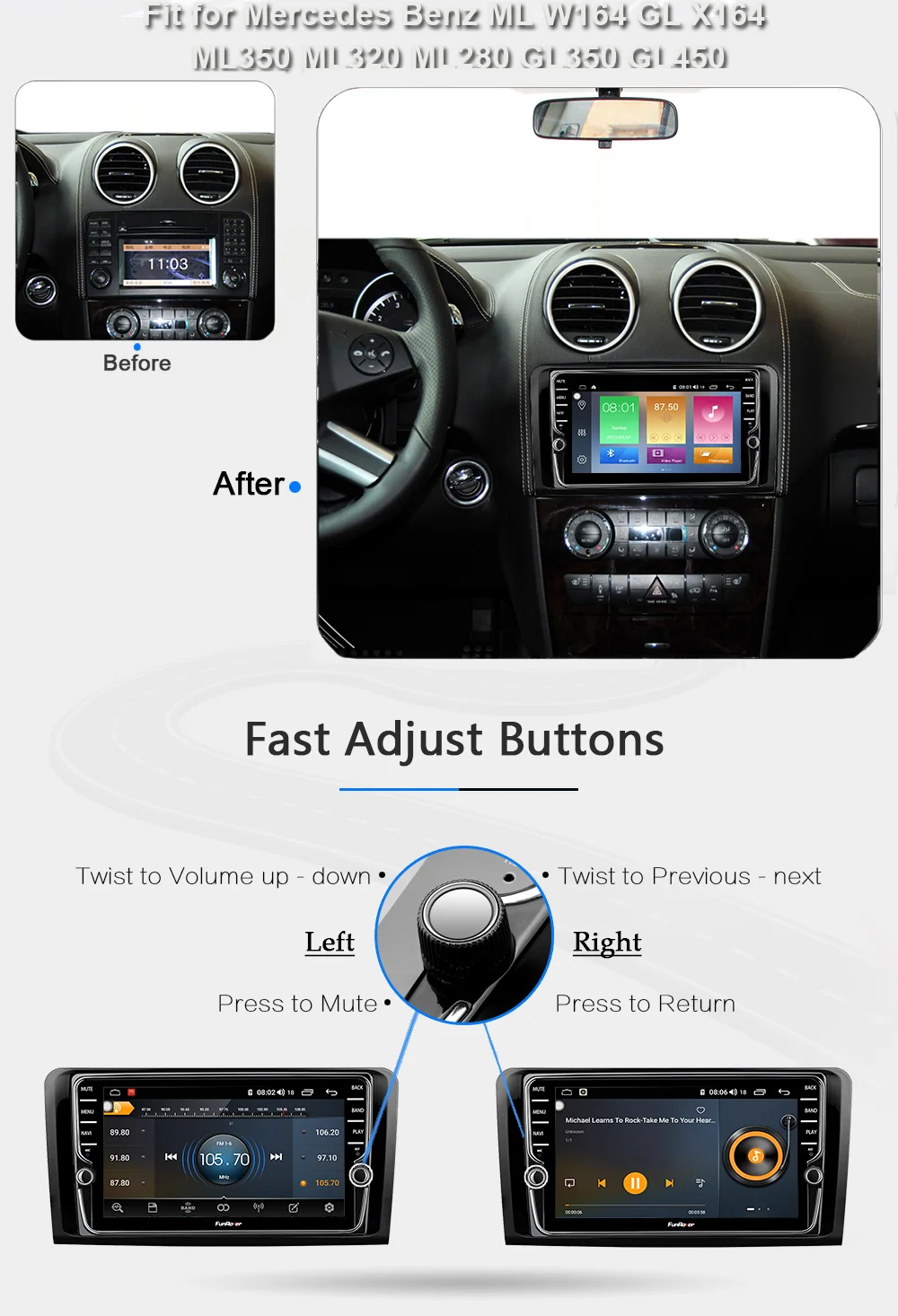 Clearance Funrover 8 cores android 9.0 2 din car dvd multimedia player for Mercedes Benz ML W164 GL X164 ML350 ML320 ML280 GL350 gps radio 10 Clearance Funrover 8 cores android 9.0 2 din car dvd multimedia player for Mercedes Benz ML W164 GL X164 ML350 ML320 ML280 GL350 gps radio 10