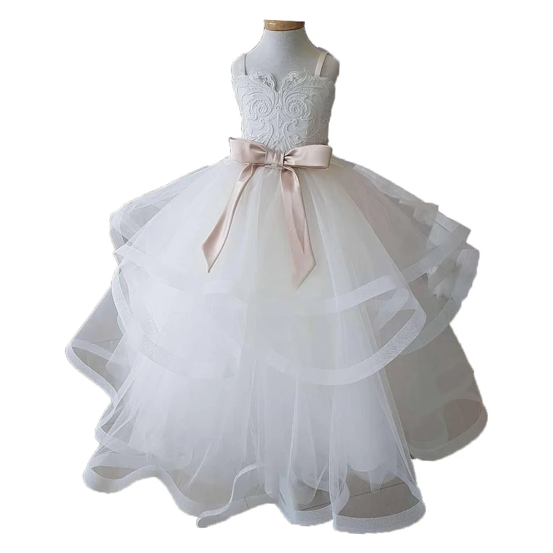

Long Little Bride Dress Organza Elegant Girls Party Dress First Communion Kids Evening Ball Gowns Tulle Flower Girl Dresses Wine