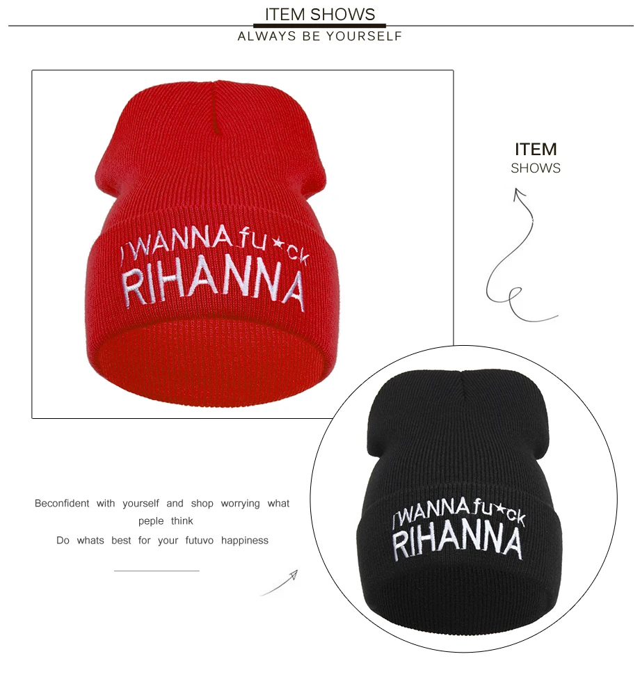 6ADK Embroidery Rihanna Hat Winter Brand Casual High Quality 2018 New Fashion Beanie For Girls Boys #CAP076