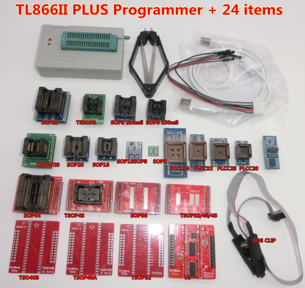 

100% ORIGINAL V8.3 TL866II PLUS programmer +IC clip TSOP48 SOP28 High speed AVR MCU Flash EPROM Programmer replace TL866A/CS