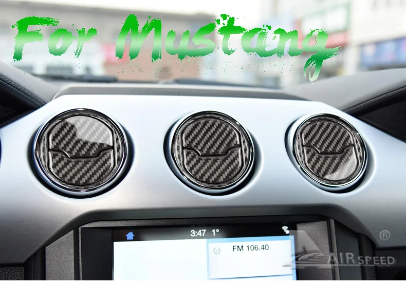 Ford Mustang Carbon Fiber Car Interior Central Air Conditioner Outlet Decorative Cover Sticker (1)