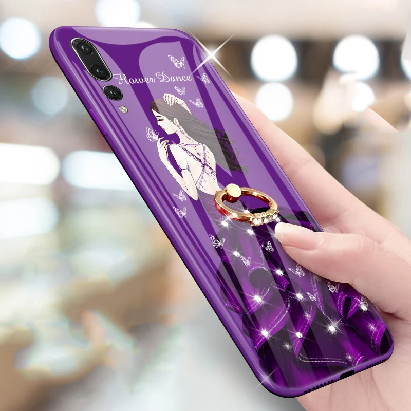 Чехлы из закаленного стекла для huawei P20 Pro чехол свадебной девочки Rhinestone Finger Ring P 20Pro
