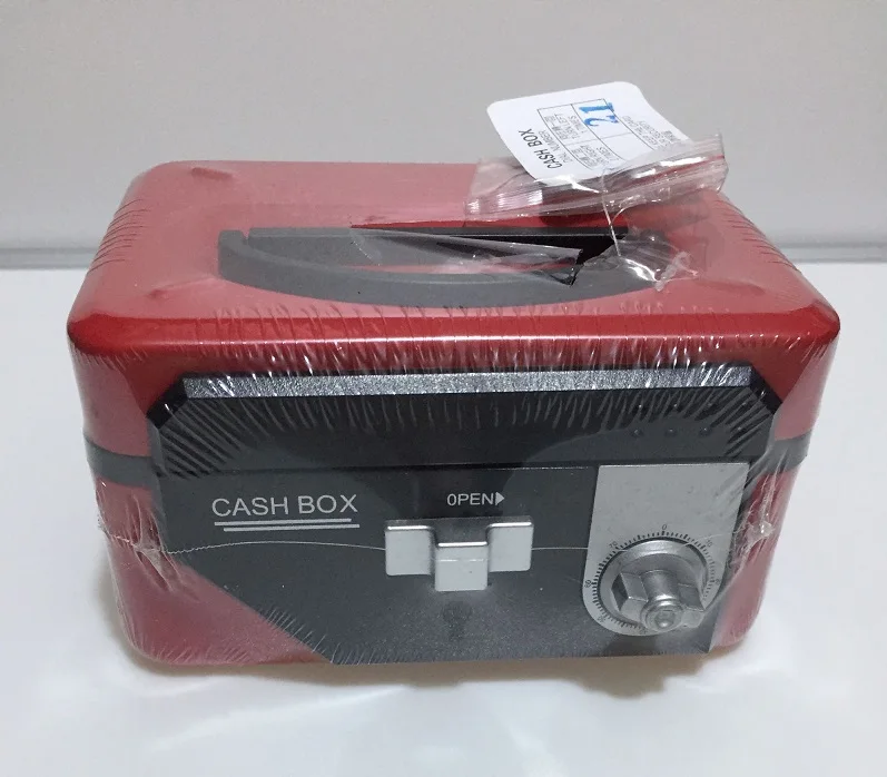 

20cm*16cm*9cm Double Insurance Red Key and Password Safes Metal Portable Cashier Box Piggy Bank
