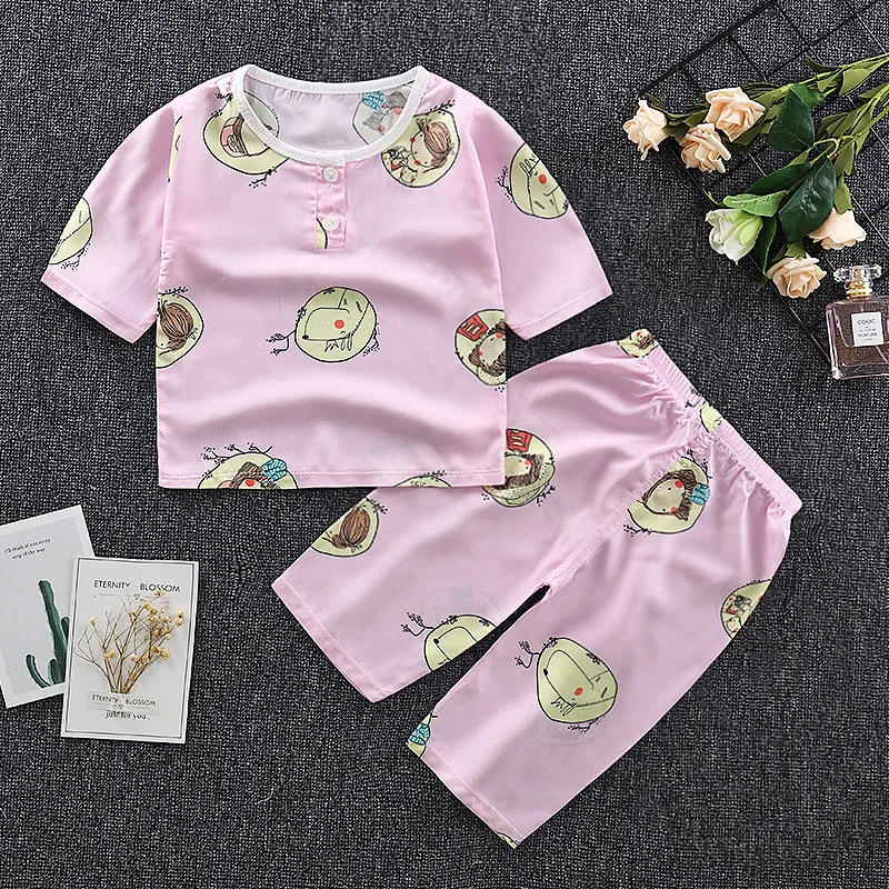 

Girls Pajamas Sets 2019 Summer Short Sleeve Pyjamas Toddler Boy Cotton Pyjamas Casual Children Clothes Pyjama Enfant