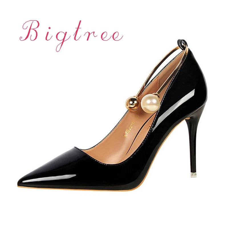 

Women Shoes Elegant High Heels Women Pumps 34-39 Fashion Pearl Pumps 9CM Stilettos Pointed Toe Wedding Shoes For Woman Black