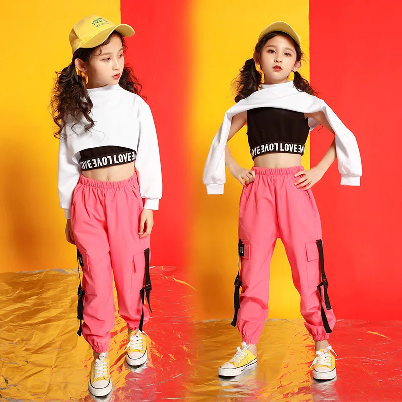 Kids Hip Hop Clothing Outfits Jazz Dance Costume for Girls Cropped Sweatshirt Top Shirt Jogger Pants Ballroom Dancing Stage wear