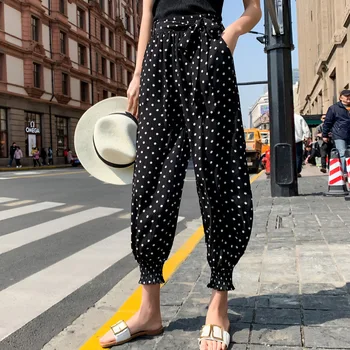 

Baggy Chiffon Pants Women Summer Thin Trousers Ankle Length 2019 New Black Yellow Female Casual Harem Pants Plus Size 3xl