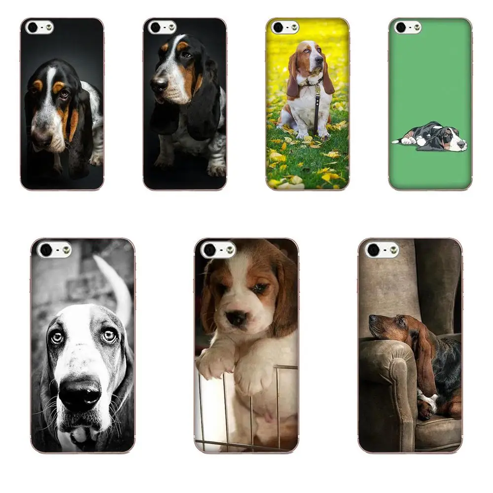 Для Apple iPhone 4, 4S, 5, 5C, 5S, SE, 6, 6 S, 7, 8 Plus, X, XS, Max, XR, TPU, с рисунком кожи, Basset, собака, собака, щенок
