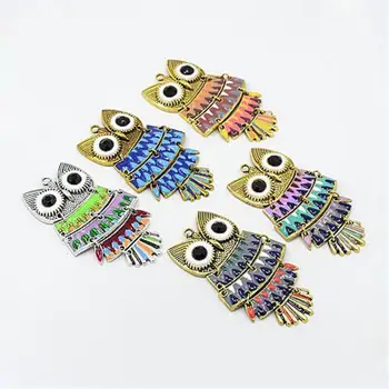 

20Pcs Mixed Color Alloy Enamel Big Owl Pendants for Halloween Jewelry Making DIY, Antique Golden Metal Color, 90x49x7mm