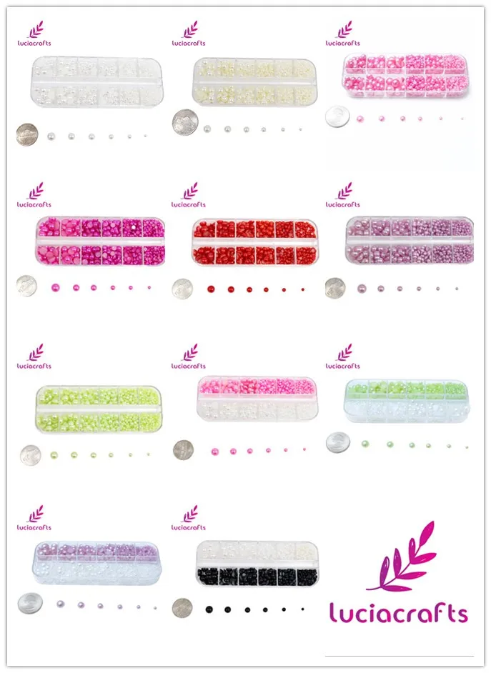 

SALE! Lucia crafts 1100pcs Multicolor 3-8mm Mix Size imitation Pearls Half round Rlat Backs F1022