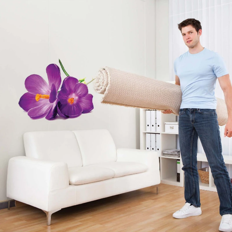 Romantic Purple Flowers Wall Stickers For Living Room Bedroom Diy 3D Wall Decals Home Decoration Pvc Mural Art Poster