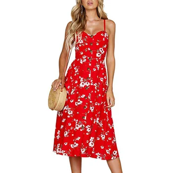 

QA368 Hot Sale Summer Dress Sexy Spaghetti Strap Women Dress Floral Print Boho Beach Sundress Multiple Colour