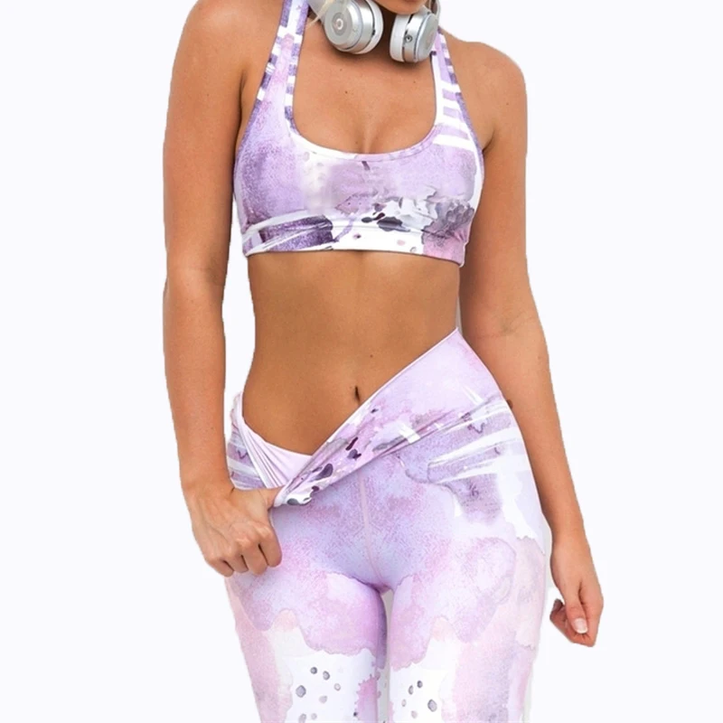 Casual Print Sporting Suit Women 2 Piece Set Fitness Clothes Workout Sportswear For Female High Waist Leggings And Bra Tracksuit