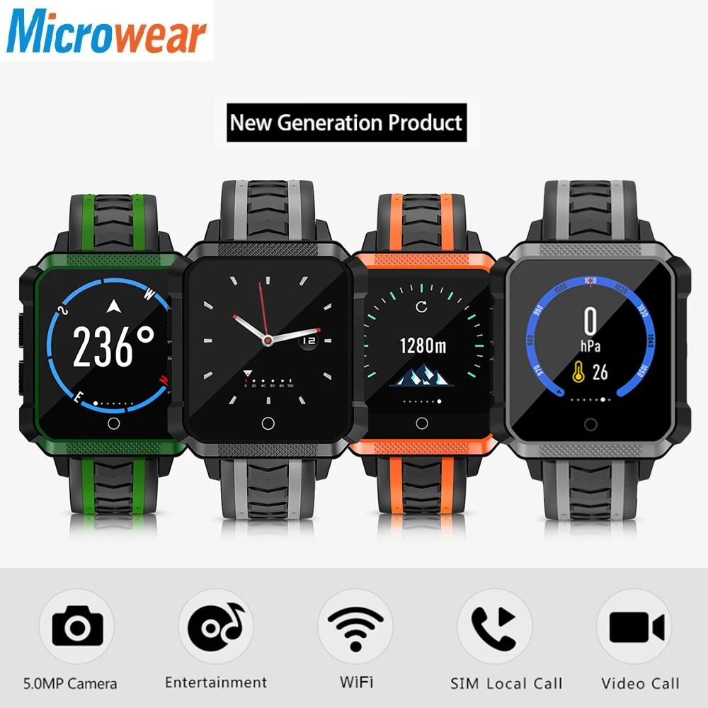 

Microwear H7 Smart Watch Phone 4G Android 6.0 IP68 Waterproof Heart Rate Monitor Bluetooth 4.0 Sport Watch 5.0MP Camera 600mAh