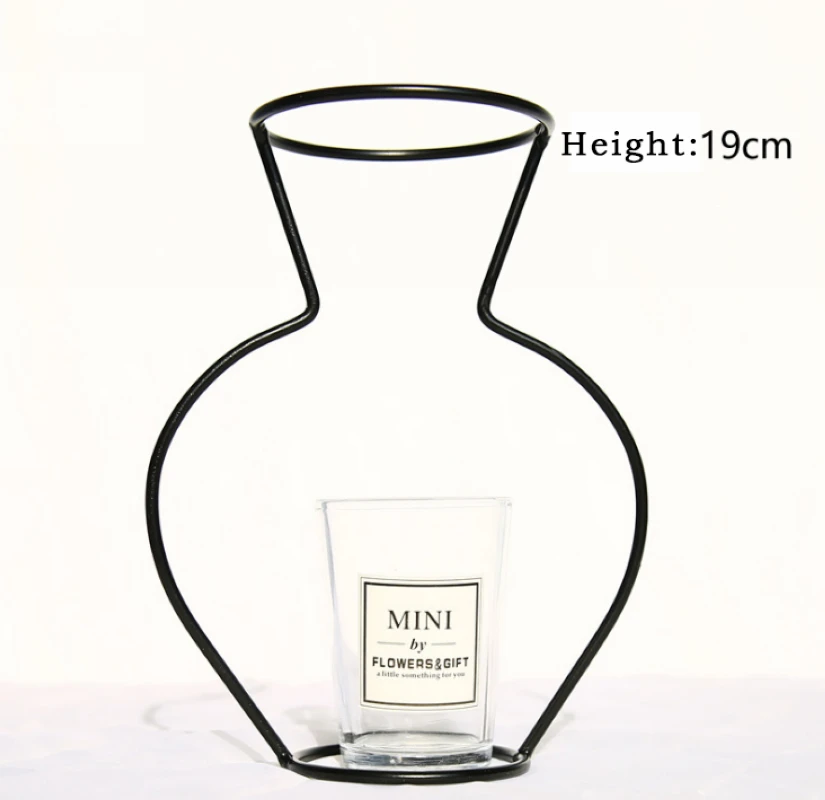 Creative Iron Shelving Flower Plant Vase Metal Frame Glass Flower Vase Stand Holder Terrarium Container Home Decor
