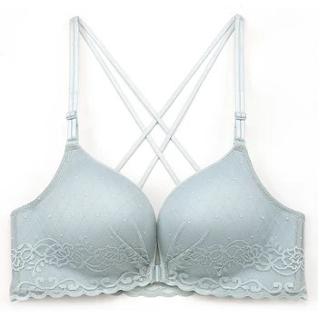 

Fashion Sexy Lace Front Buckle Bra Female Wireless Bra Comfortable Underwear Lace Bra 3 Color Underwear