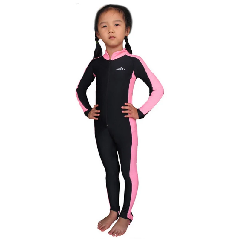Детские костюмы для плавания; Солнцезащитная водолазный костюм для мальчиков и девочек эластичность гидрокостюм для детей Для мальчиков из плотной ткани UPF50+ всего тела гидрокостюмы - Цвет: pink