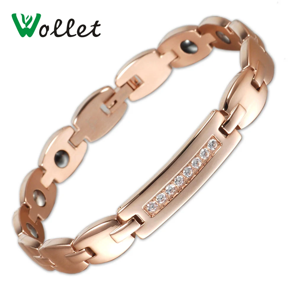 Ювелирные изделия из нержавеющей стальной магнитный браслет для мужчин, серебро, розовое золото, цвет CZ камень, здоровье, энергетический германиевый гематит