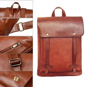 

1 Pcs Women Men Student Backpack Schoolbag Vintage PU Leather For Books Travel New