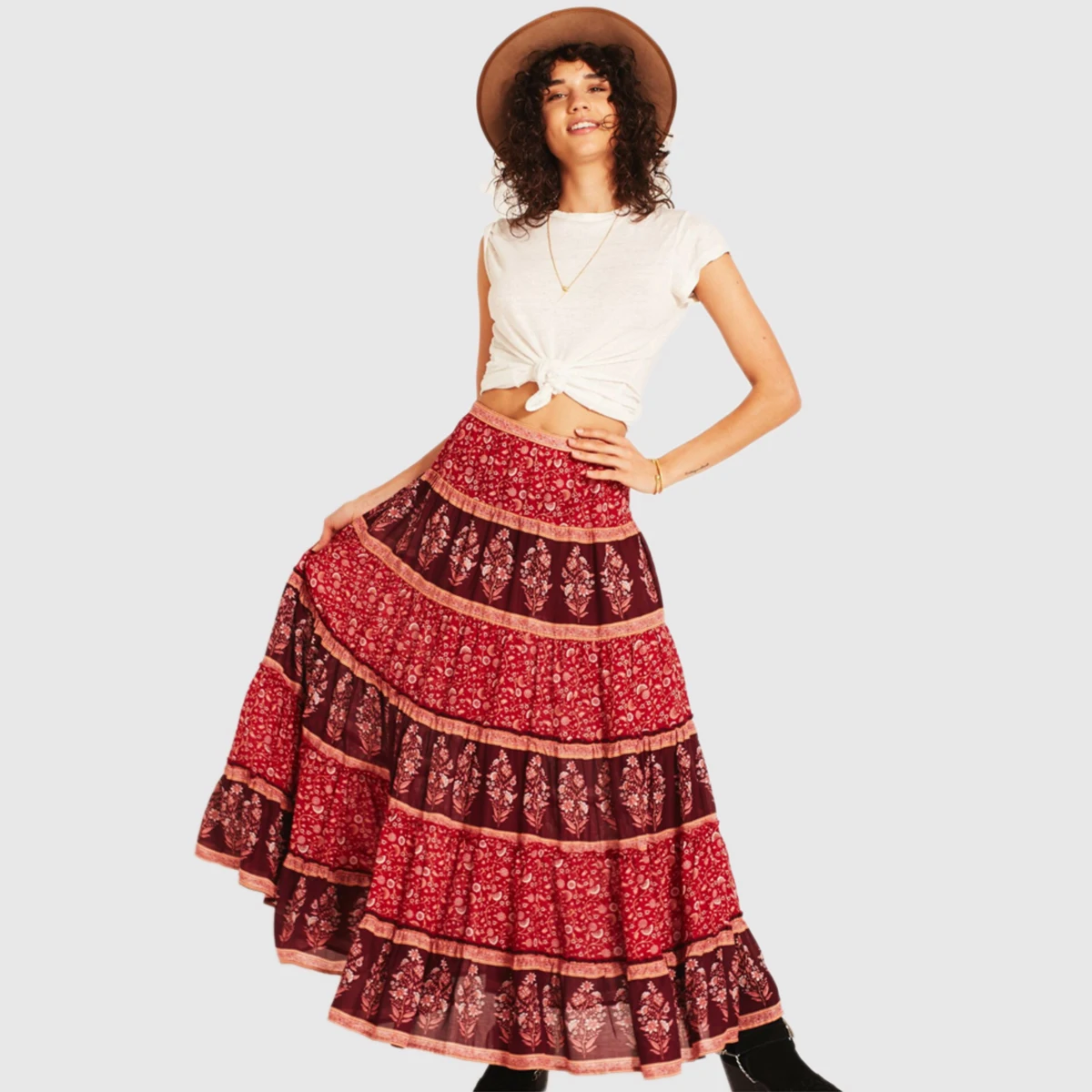 

Floral Print Boho Skirt Women Summer 2018 Maxi Skirts Casual Beach Long Gypsy Hem Bohemian Retro Long Hippie Pleated Skirt