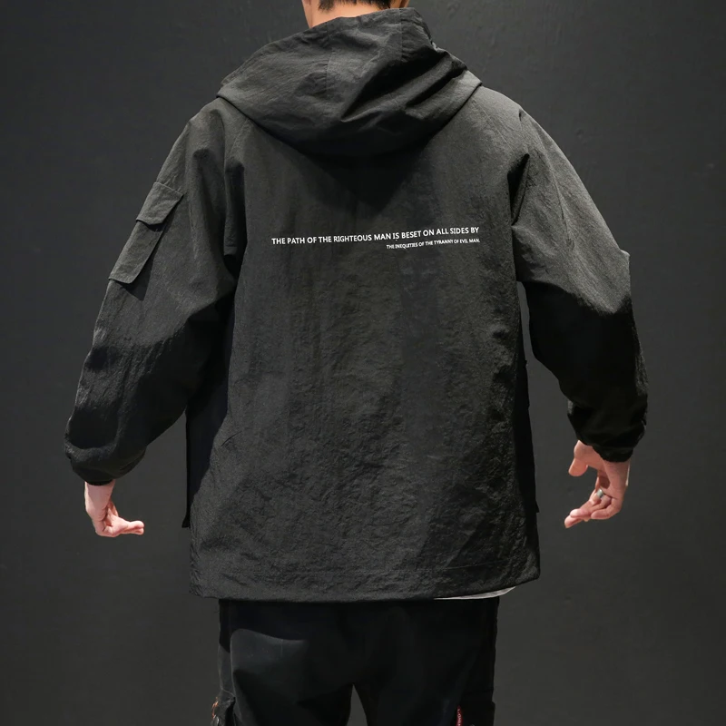 Japan Style Jacket Men Plus Size Loose Hooded Men Jacket Streetwear Long Sleeve Casual Mens Jackets and Coats Black/Gray 5XL-M