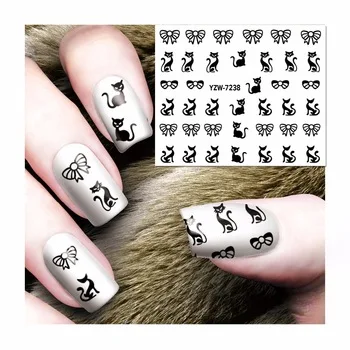WUF 1 Sheet DIY Water Transfer Black Cat Design Nails Nail Art Tips Stickers Decals Decoration 7238