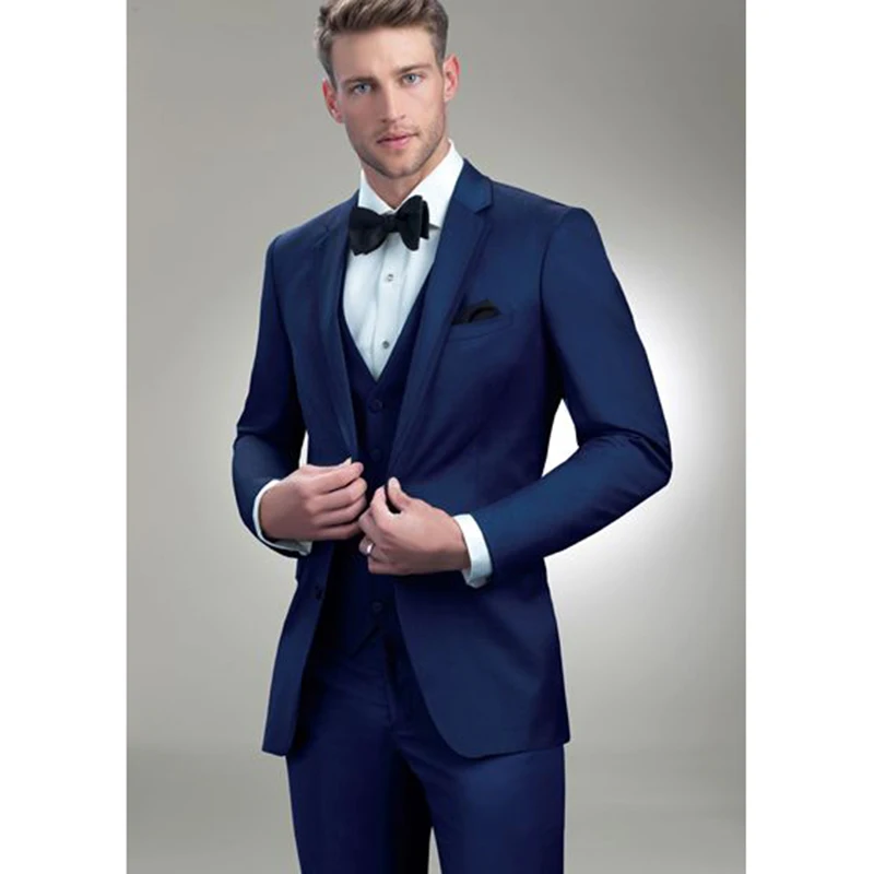 2017 Latest Coat Pant Designs dark Blue Men Wedding Suits Groom Slim ...