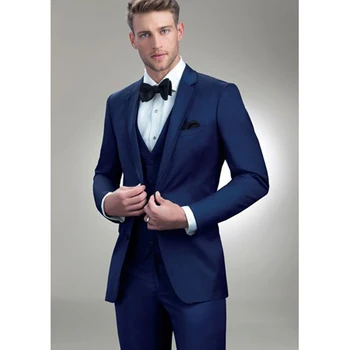 

2017 Latest Coat Pant Designs dark Blue Men Wedding Suits Groom Slim Fit 3 Piece Tuxedo smoking Prom Blazer mens Suit Masculino