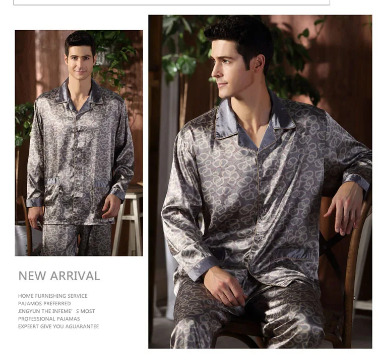 Middle Aged Men's Spring Autumn Pajamas Suits Two Piece Fake Silk Pajama Thin Night Wearing Clothes For Men 2018 New JW330 (26)