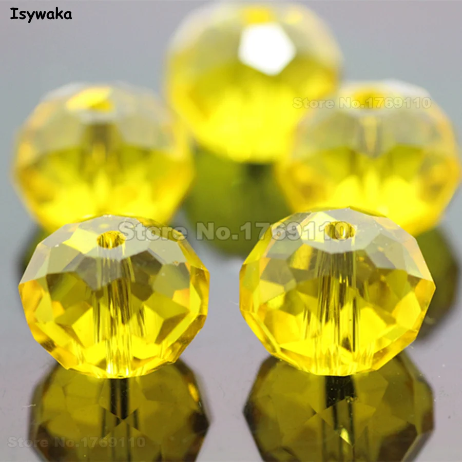 

Isywaka Yellow Color 10*12mm 70pcs Rondelle Austria faceted Crystal Glass Beads Loose Spacer Round Beads for Jewelry Making