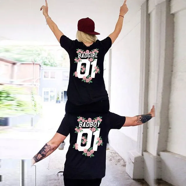 OMSJ Matching Couple Lover T Shirts Women 2018 Summer Fashion T-shirts Letter BAD GIRL BAD BOY 01 Flowers Print Tees for love OMSJ Matching Couple Lover T Shirts Women 2018 Summer Fashion T-shirts Letter BAD GIRL BAD BOY 01 Flowers Print Tees for love