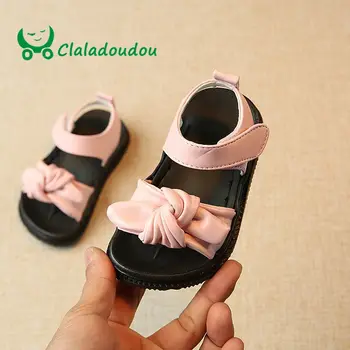 

Foot 12.5-15CM Brand Girls Sandals Pu Leather Summer Flats Cow Muscle Soft White Bowtie Shoes Toddler Girls Pink Dress Shoe