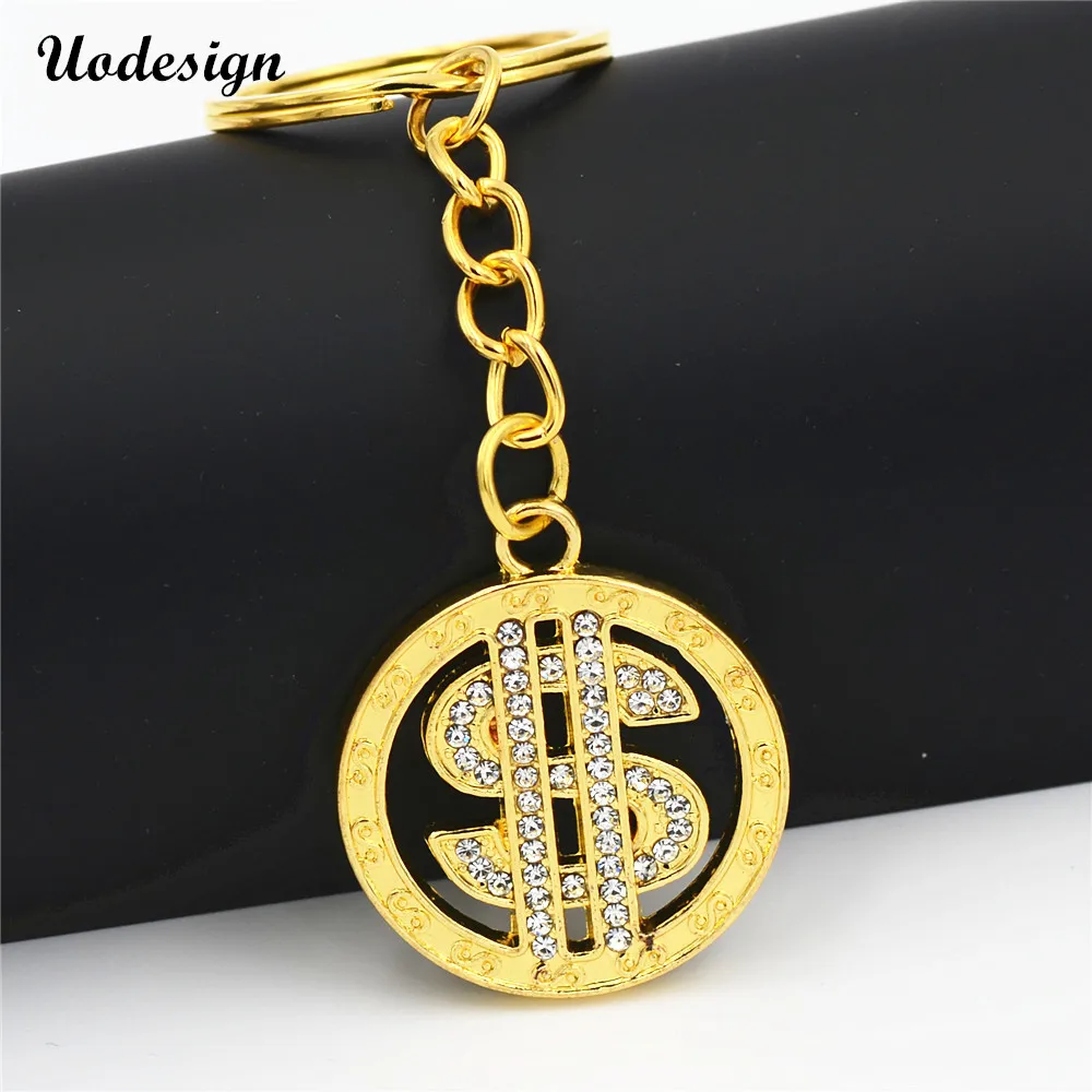 

Uodesign US Dollar Money Keychain Gold Color KeyChain For Women/Men Rhinestone Hip Hop Bling Jewelry