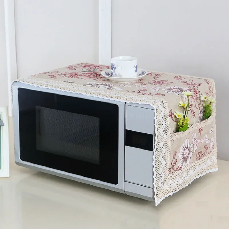 

Microwave Oven Cover Kitchen Dustproof Double Pockets Dust Covers With Storage Bag Kitchen Accessories Supplies Home Decoration