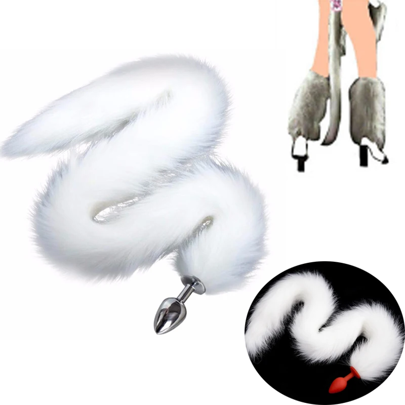 Super Long White Fox Tail Anal Plug Metal Butt Silicone Sex Toys For Adult Game Product Masturbation Cosplay |