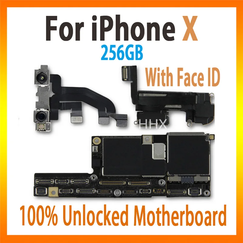 

100% Original unlocked motherboard 256GB For iPhone X with Face ID With Full Chips IOS mainboard for iphone X card/fee