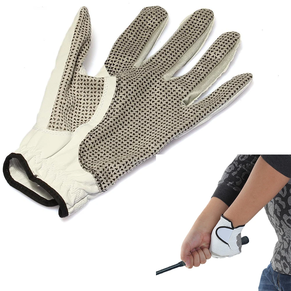 Men Golf Glove Wrist Grip Guide Non Slip White Sheepskin Left Hand