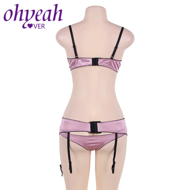 Ohyeahlover Sexy Open Cup Bra Panties Plus Size 5XL Conjunto Lingerie Garter Satin Lace Stitching Underwear Set Women RM80396