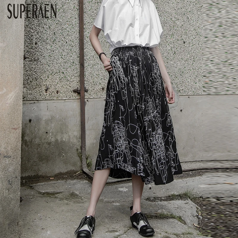 

SuperAen New 2019 Summer Women Skirt Elastic Waist Wild Casual Ladies Skirts Fashion Cotton Europe Skirts Female