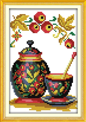 Цветной Поттер фарфоровая фруктовая живопись Китайская вышивка крестиком домашний декор Счетный напечатанный на холсте DMC 14CT 11CT Набор для вышивания - Цвет: Coloured pottery 3