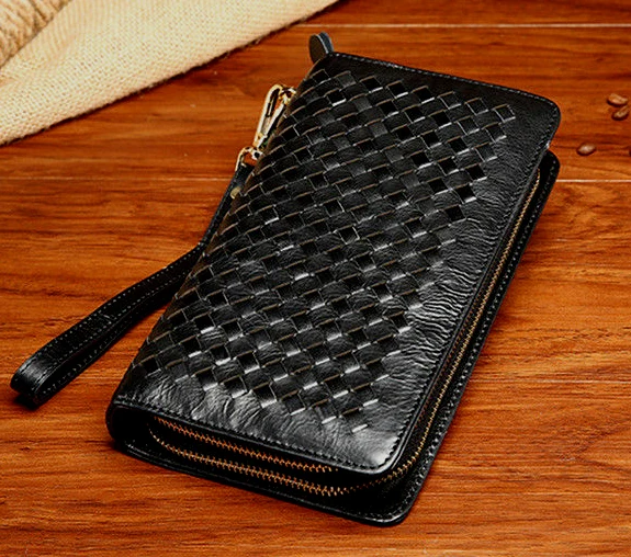 New 2016 Genuine Leather Men Wallet Clutch Bag Double zipper Long Knitted Wrist bag Male | Багаж и сумки