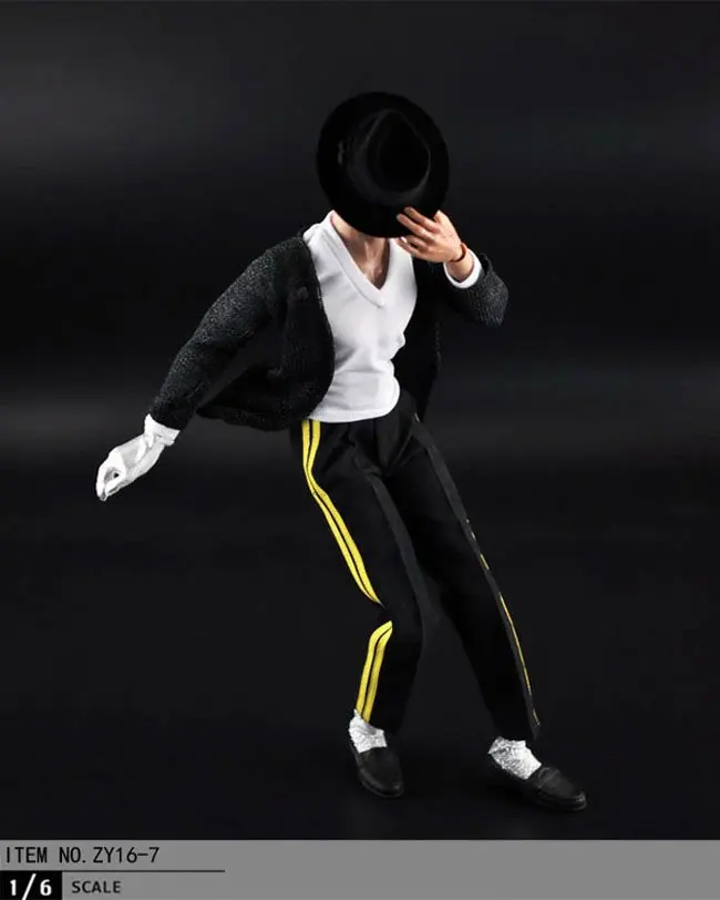

ESTARTEK-ZY 1/6 Micheal Jackson Black Street Dance Suit Costume Props for 12" Collectible Action Figure DIY