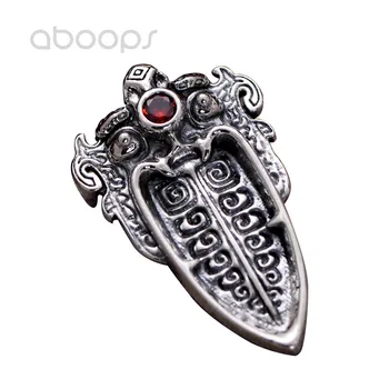 

Vintage Punnk 925 Sterling Silver Mythical Ferocious Animal Taotie Sword Necklace Pendant for Men Free Shipping